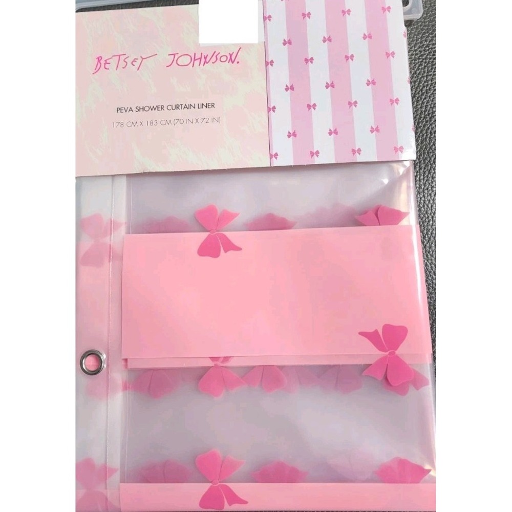 NEW Betsey Johnson 2 Tone Pink Stripes & Bows Shower Curtain Liner PEVA